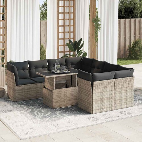vidaXL 9-dijelni set vrtnih sofa od poliratana s jastucima sivi