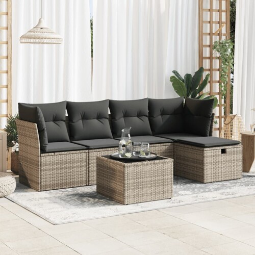 vidaXL 6-dijelni set vrtnih sofa od poliratana s jastucima sivi