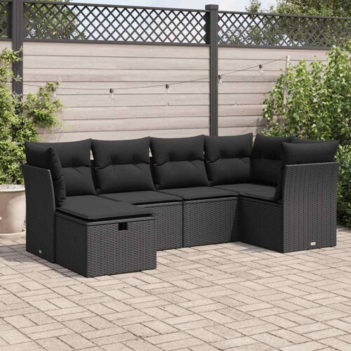 vidaXL 6-dijelni set vrtnih sofa s jastucima crni od poliratana