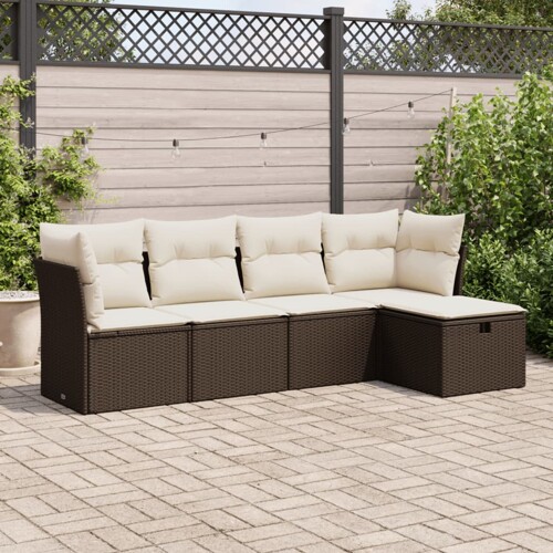 vidaXL 5-dijelni set vrtnih sofa s jastucima poliratan smeđi