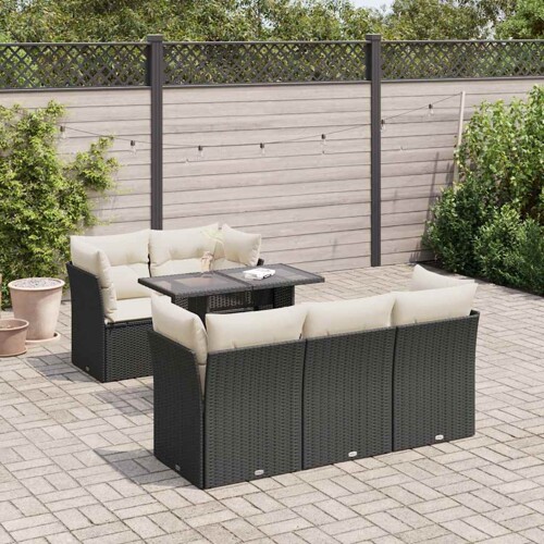 vidaXL 6-dijelni set vrtnih sofa s jastucima crni od poliratana
