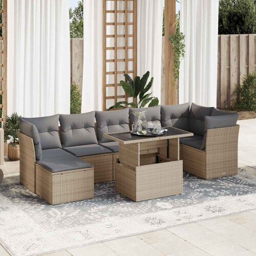 vidaXL 8-dijelni set vrtnih sofa od poliratana s jastucima bež
