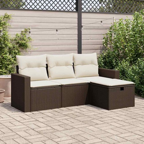 vidaXL 4-dijelni set vrtnih sofa od poliratana s jastucima smeđi