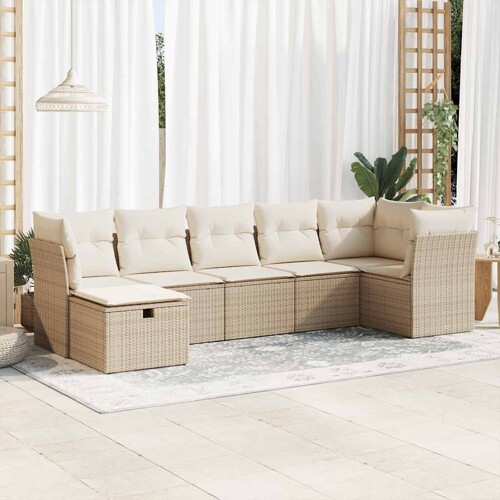 vidaXL 7-dijelni set vrtnih sofa od poliratana s jastucima bež