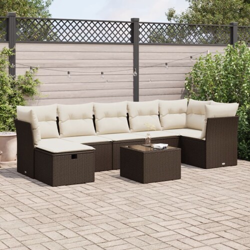 vidaXL 8-dijelni set vrtnih sofa s jastucima smeđi od poliratana