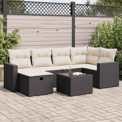 vidaXL 7-dijelni set vrtnih sofa od poliratana s jastucima crni