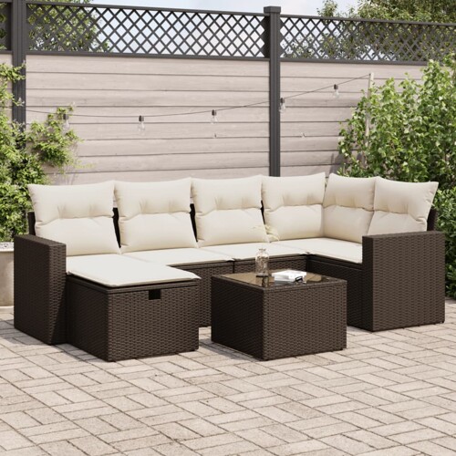vidaXL 7-dijelni set vrtnih sofa od poliratana s jastucima smeđi