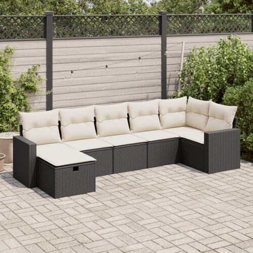 vidaXL 7-dijelni set vrtnih sofa od poliratana s jastucima crni