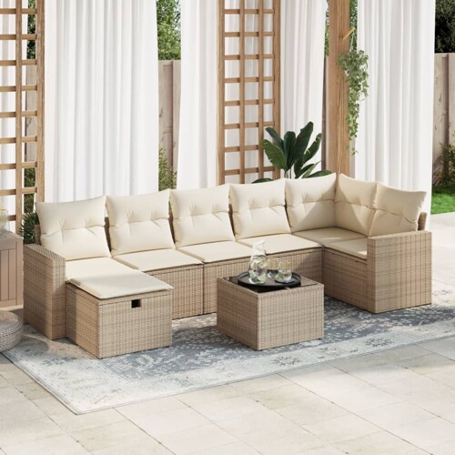 vidaXL 8-dijelni set vrtnih sofa od poliratana s jastucima bež