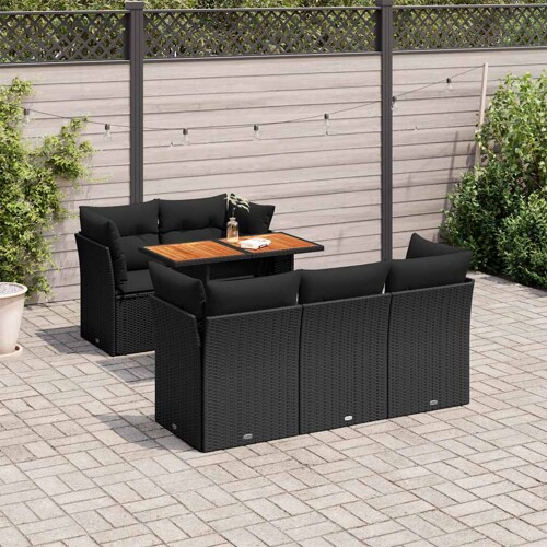 vidaXL 6-dijelni set vrtnih sofa s jastucima crni od poliratana