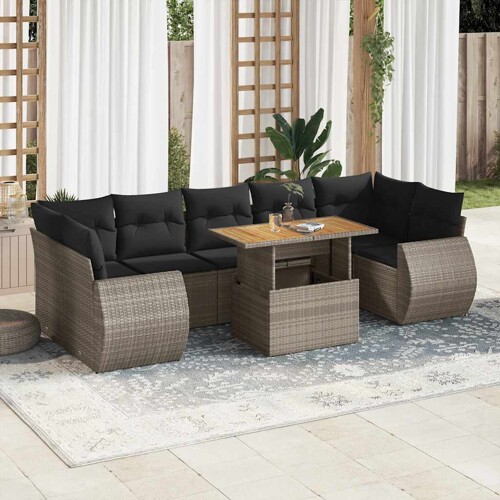 vidaXL 8-dijelni set vrtnih sofa od poliratana s jastucima sivi