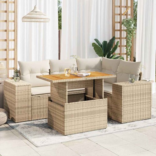vidaXL 5-dijelni vrtni set sofa s jastucima bež od poliratana