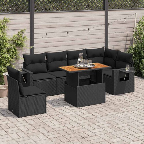 vidaXL 7-dijelni set vrtnih sofa od poliratana s jastucima crni