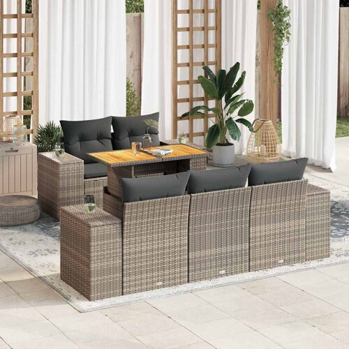 vidaXL 6-dijelni set vrtnih sofa od poliratana s jastucima sivi