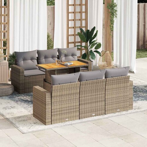 vidaXL 7-dijelni set vrtnih sofa od poliratana s jastucima bež