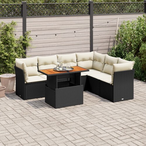 vidaXL 7-dijelni set vrtnih sofa od poliratana s jastucima crni