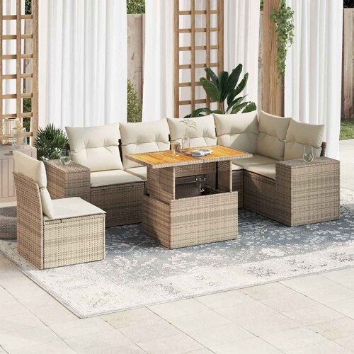 vidaXL 7-dijelni set vrtnih sofa od poliratana s jastucima bež