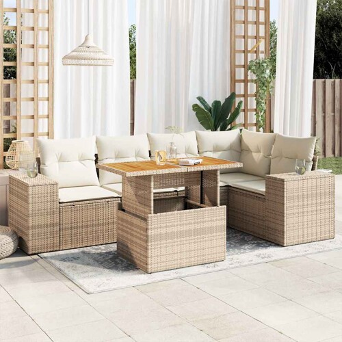 vidaXL 6-dijelni set vrtnih sofa s jastucima bež od poliratana