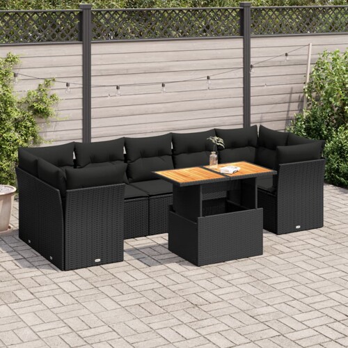 vidaXL 8-dijelni set vrtnih sofa od poliratana s jastucima crni