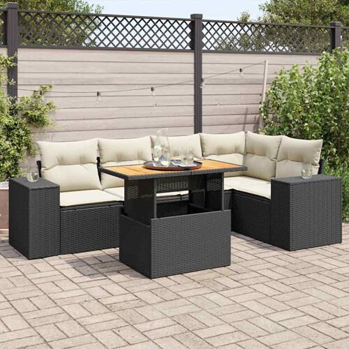 vidaXL 6-dijelni set vrtnih sofa s jastucima crni od poliratana