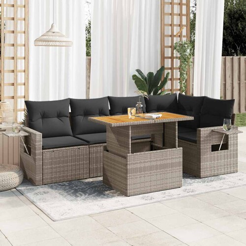 vidaXL 6-dijelni set vrtnih sofa od poliratana s jastucima sivi