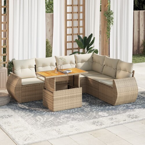 vidaXL 7-dijelni set vrtnih sofa od poliratana s jastucima bež