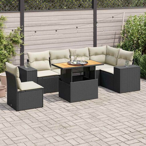 vidaXL 7-dijelni set vrtnih sofa od poliratana s jastucima crni