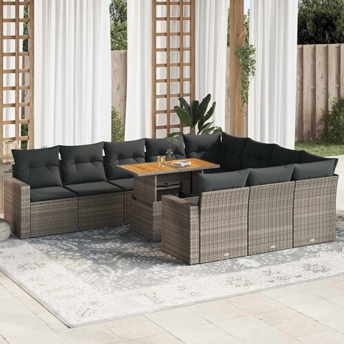 vidaXL 11-dijelni set vrtnih sofa od poliratana s jastucima sivi