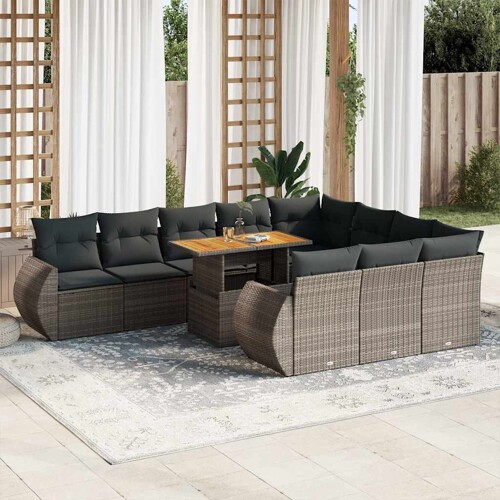 vidaXL 11-dijelni set vrtnih sofa od poliratana s jastucima sivi