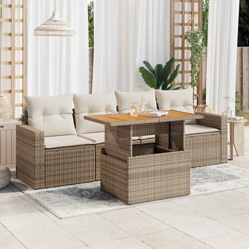 vidaXL 5-dijelni vrtni set sofa s jastucima bež od poliratana