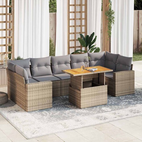 vidaXL 8-dijelni set vrtnih sofa od poliratana s jastucima bež