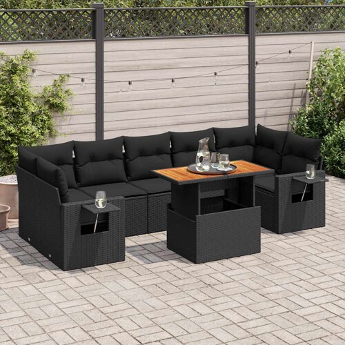 vidaXL 8-dijelni set vrtnih sofa od poliratana s jastucima crni