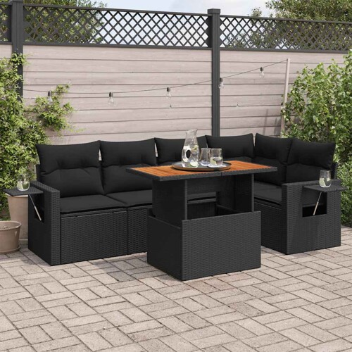 vidaXL 6-dijelni set vrtnih sofa s jastucima crni od poliratana