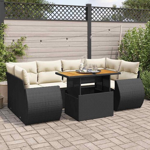 vidaXL 7-dijelni set vrtnih sofa od poliratana s jastucima crni