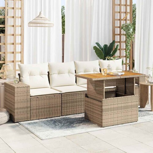 vidaXL 5-dijelni vrtni set sofa s jastucima bež od poliratana