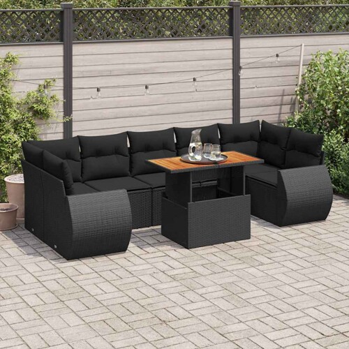 vidaXL 8-dijelni set vrtnih sofa od poliratana s jastucima crni