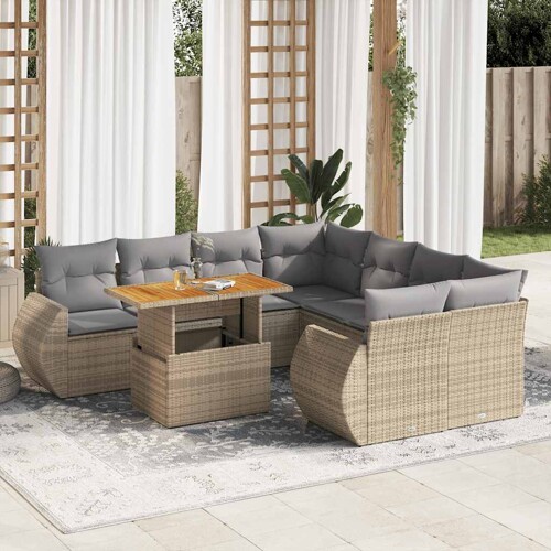 vidaXL 9-dijelni set vrtnih sofa s jastucima bež od poliratana