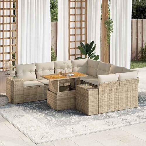 vidaXL 9-dijelni set vrtnih sofa s jastucima bež od poliratana