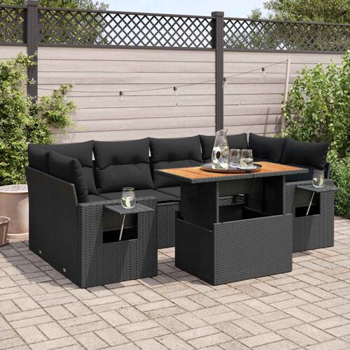 vidaXL 7-dijelni set vrtnih sofa od poliratana s jastucima crni
