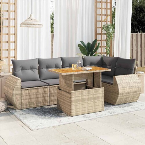 vidaXL 6-dijelni set vrtnih sofa s jastucima bež od poliratana