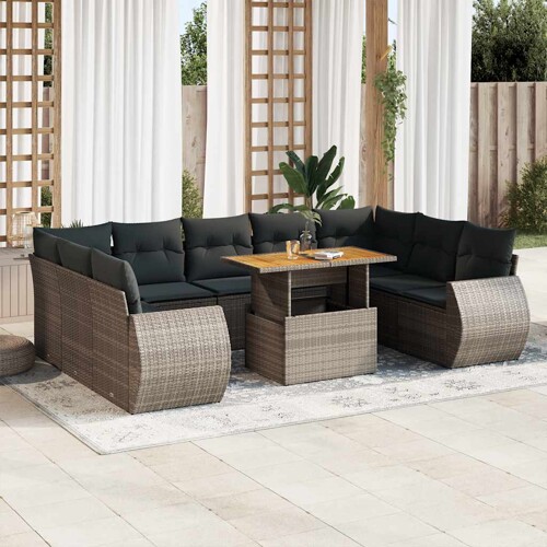vidaXL 10-dijelni set vrtnih sofa od poliratana s jastucima sivi
