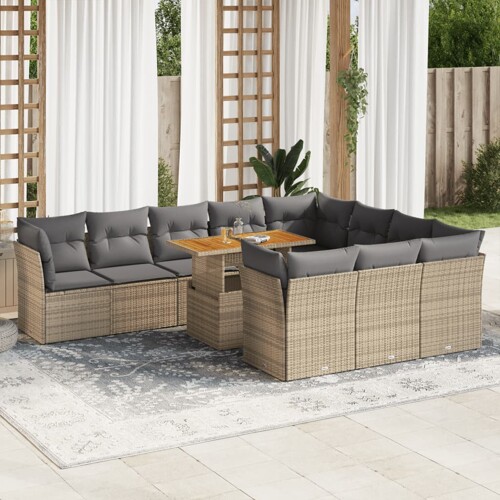 vidaXL 11-dijelni set vrtnih sofa od poliratana s jastucima bež