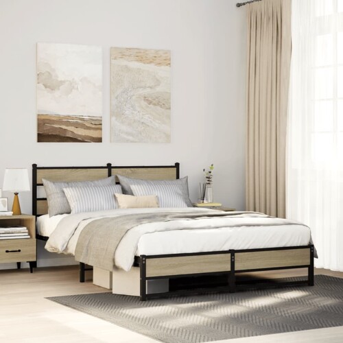 vidaXL Metalni okvir kreveta bez madraca boja hrasta sonome 140x200 cm