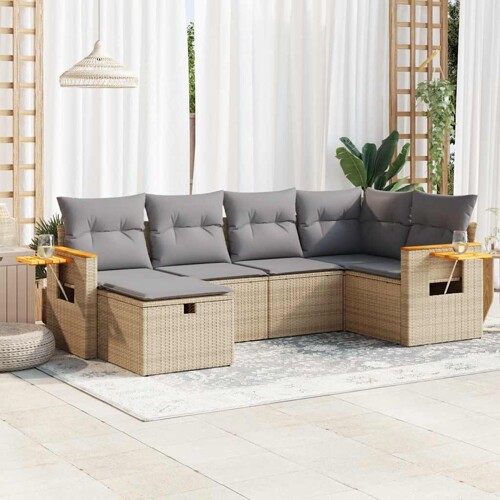vidaXL 6-dijelni set vrtnih sofa s jastucima bež od poliratana