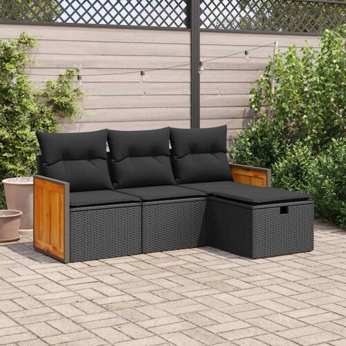 vidaXL 4-dijelni set vrtnih sofa od poliratana s jastucima crni