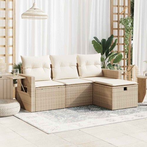 vidaXL 4-dijelni set vrtnih sofa s jastucima bež od poliratana