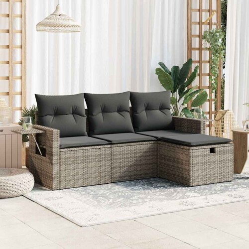 vidaXL 4-dijelni set vrtnih sofa od poliratana s jastucima sivi