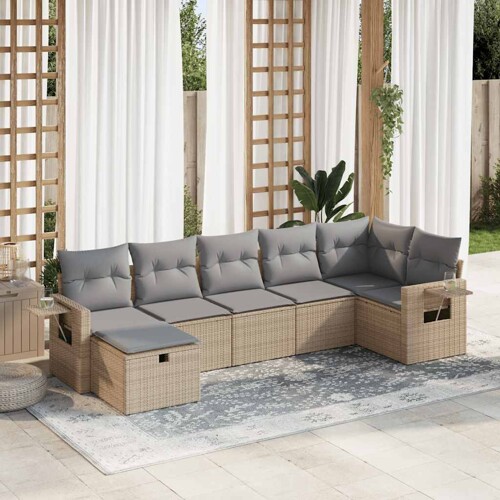 vidaXL 7-dijelni set vrtnih sofa od poliratana s jastucima bež