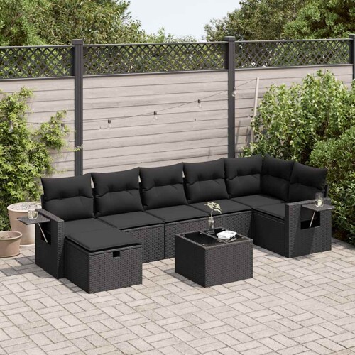 vidaXL 8-dijelni set vrtnih sofa od poliratana s jastucima crni