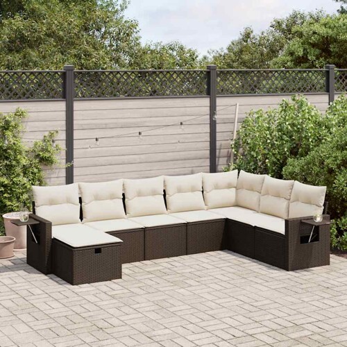 vidaXL 8-dijelni set vrtnih sofa s jastucima smeđi od poliratana